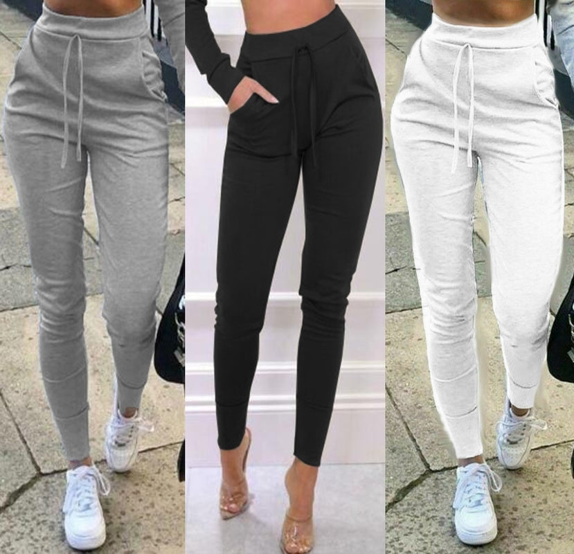 Women Korean Style High Waist Lace-Up Sweatpants Autumn Winter Fashion Casual Joggers Pants Slim Fit Pencil Trousers Femme